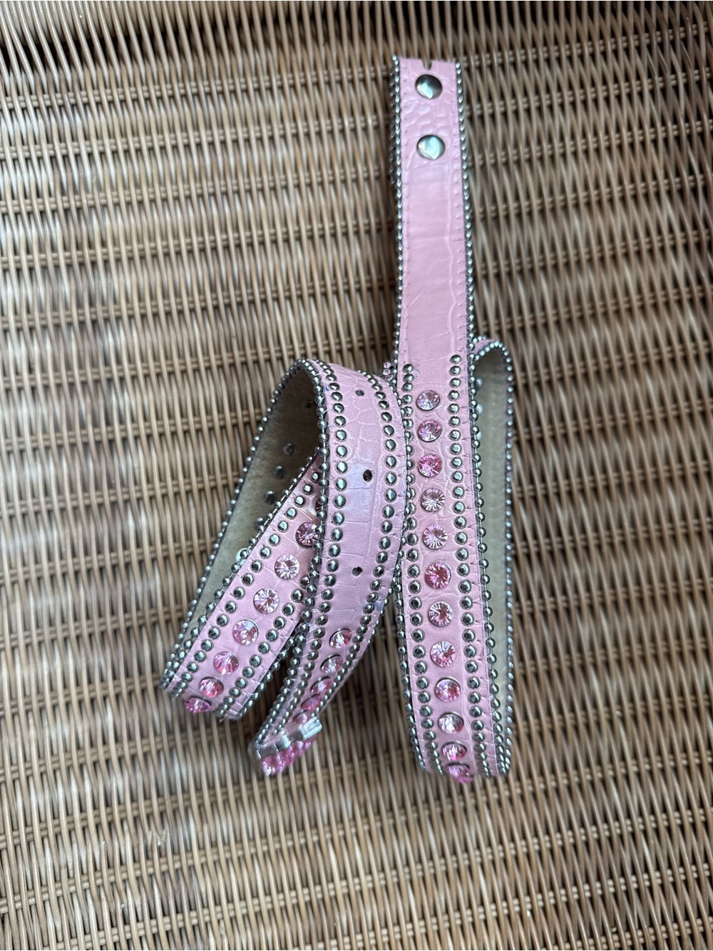 Pink Rhinestone Heart Genuine Leather Western Belt — No Buckle